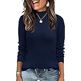 LOMON Mock Neck Tops for Women Long Sleeve Dressy Casual Lightweight Basic Knitted Pullover Sweater S-XL