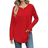 Laughido Women's Casual Raglan Long Sleeve Tunic Round Neck Curved Hem Loose Fit 2025 Basic Long Sweatshirt