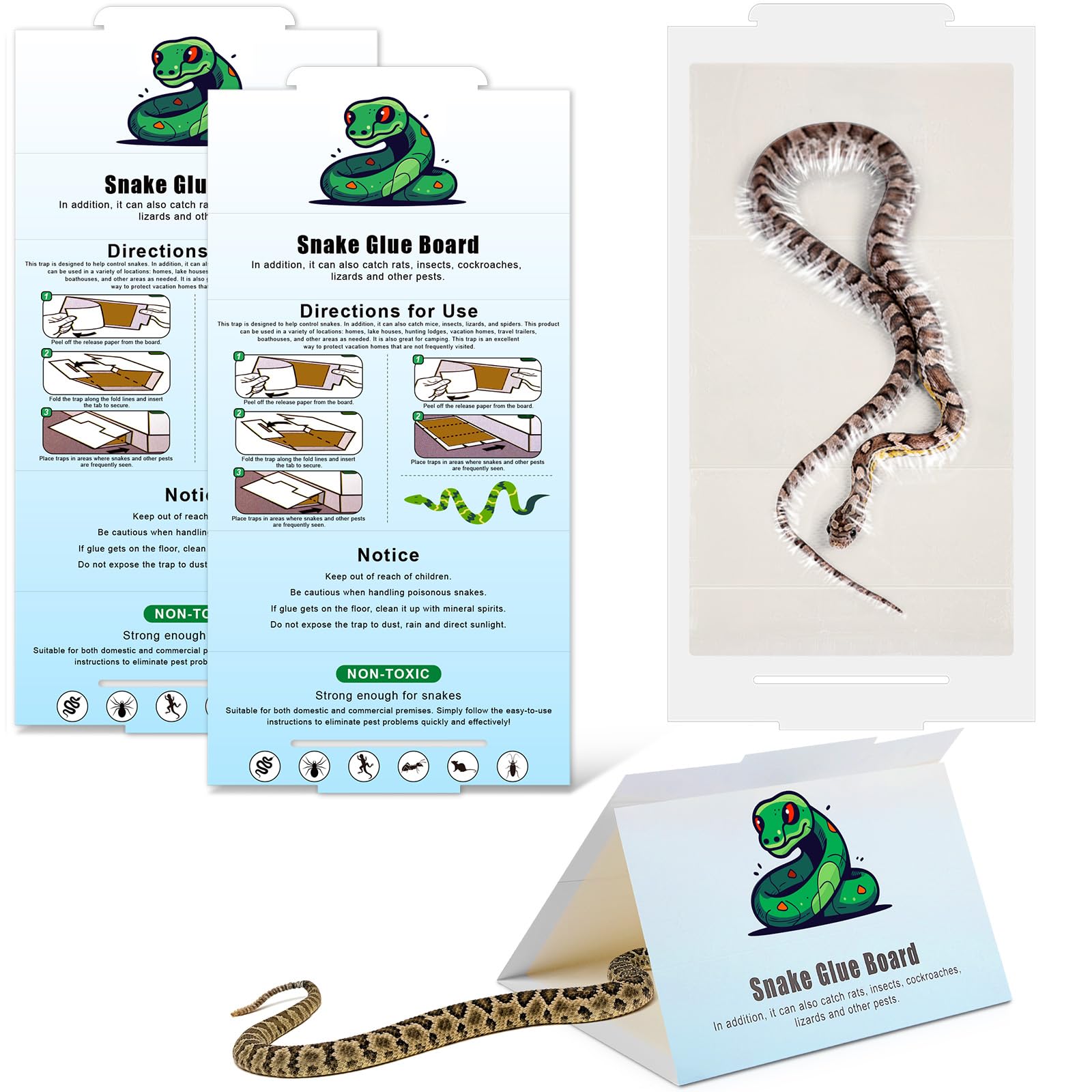 Photo 1 of Qualirey 4 Pack Snake Glue Trap, 8" x 14" Large Sticky Snake Glue Boards for Inside Outside, Pre Scented Non Toxic Adhesive Traps with Enhanced Stickiness for Mouse Rat Lizard, Pet Safe Easy to Use