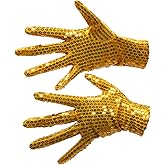 Sequin Cosplay Gloves - Golden Dress Up Costume Gloves for Adults