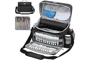 POCDUORG Acrylic Paint and Brush Set Organizer Bag - Carrying Case Compatible with Apple Barrel, Shuttle Art, Caliart Art Supplies - Includes Detachable Paint Brush Holder - for Home/Travel/Outdoor (Pro Black)