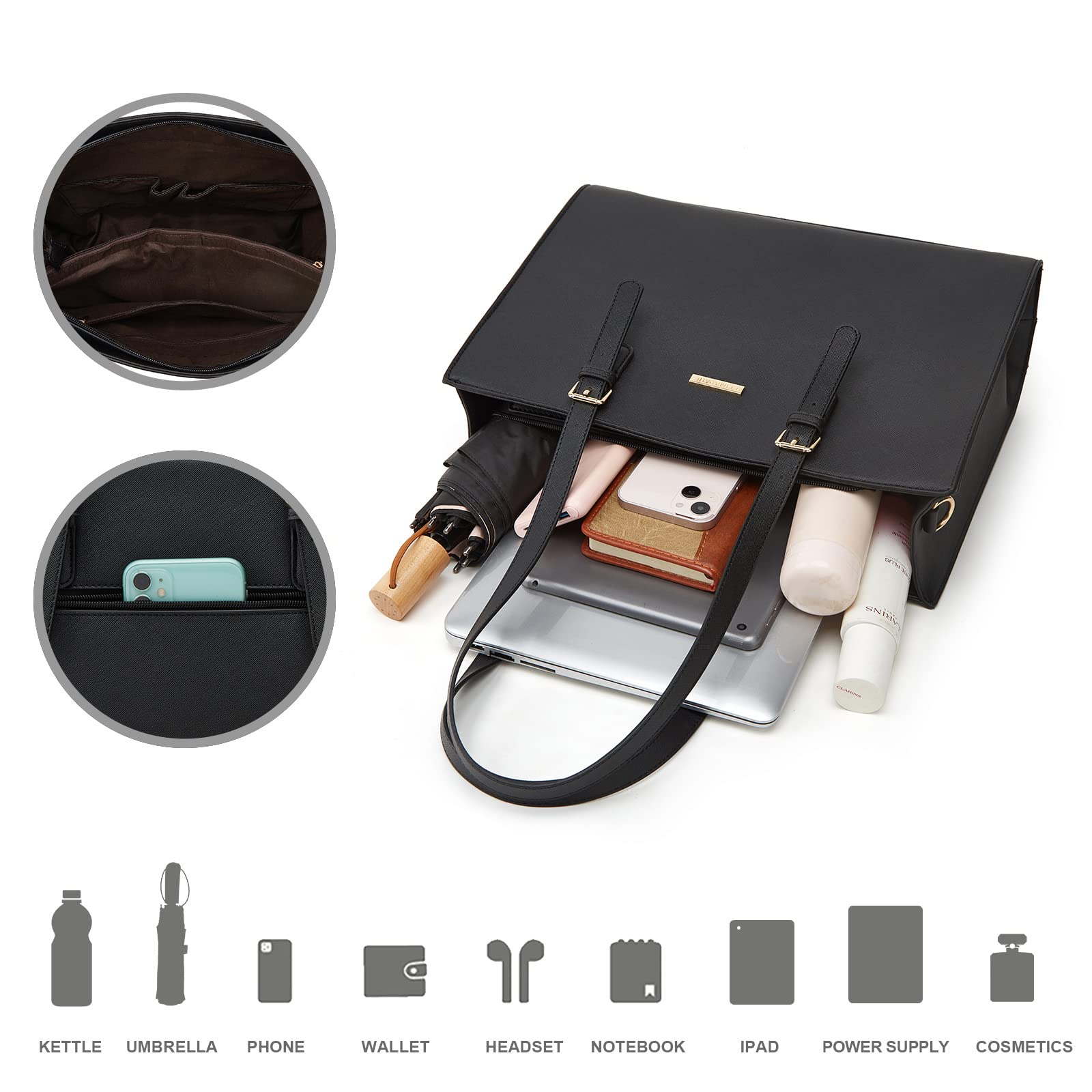 Women Fashion Synthetic Leather Handbags Tote Bag Shoulder Bag Top Handle Satchel Purse Set 4pcs