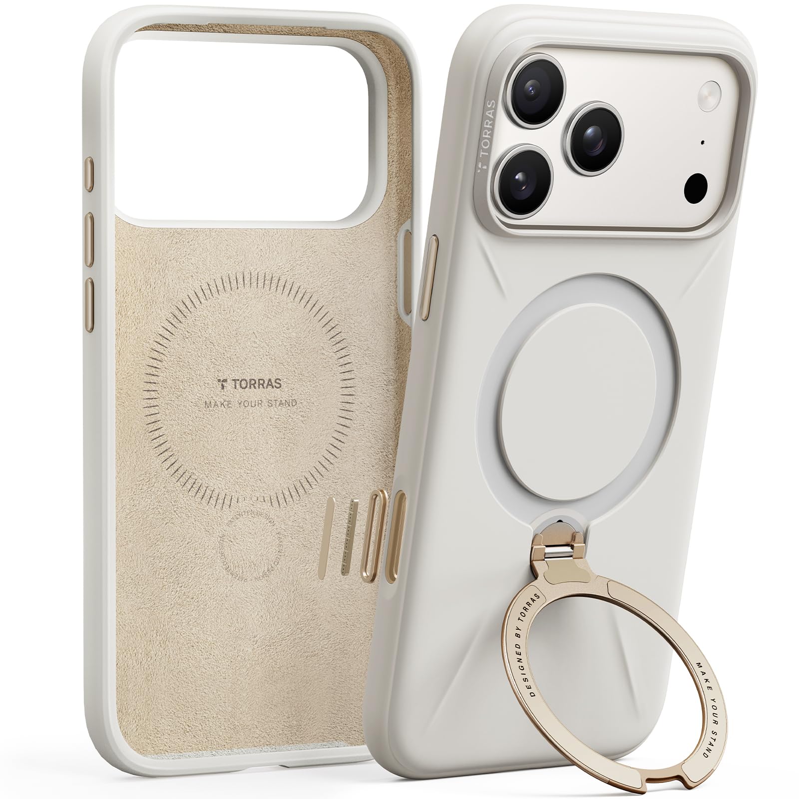 Photo 1 of TORRAS Q3 Silicone 360 Spin for iPhone 17 Pro Case with Stand, Fit for MagSafe, Magnetic Ring Kickstand with Camera Control, Liquid Silicone Rubber Soft Phone Case for iPhone 17 Pro 6.3'', Light Ivory