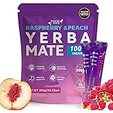 Yerba Mate Instant Tea Powder - Raspberry Peach Flavor - Gut Health & Clean Energy Super Drink with Nootropics, Prebiotics & Probiotics - Energy Boost & Focus - 30 Sticks (300g)