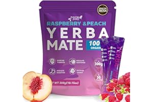 ZHHOIN JIAKE Yerba Mate Instant Tea Powder - Raspberry Peach Flavor - Gut Health & Clean Energy Super Drink with Nootropics, Prebiotics & Probiotics - Energy Boost & Focus - 30 Sticks (300g)