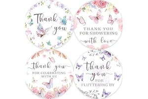 Bemoor 80 Butterfly Thank You Stickers, Thank You for Fluttering by Stickers, Perfect for Girls Baby Shower, Wedding, Bridal 