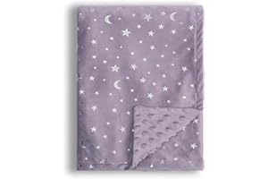 Donsonny Baby Blanket for Boys Girls Soft Minky with Double Layer Dotted Backing, Star and Moon Printed 30 x 40 Inch Receiving Blanket (Violet)