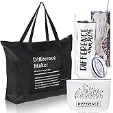 Sieral 3pcs Difference Maker Gift for Women Employee Appreciation 20 oz Stainless Steel Tumbler Tote Bag Cosmetic Bag for Christmas Thank You Gift for Coworkers Nurse Secretary Leader(Black)
