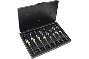 Cle-Line C21164 Style 1877 High Speed Steel Silver and Deming Reduced Shank Drill Set, Black and Gold Finish, 9/16" - 1" Size, 9 Pieces