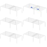 Redrubbit Cabinet Storage Shelf Rack, Expandable Metal Rustproof Kitchen Counter and Cabinet Shelf, Storage Rack Organizer Space Saver for Kitchen, Fridge, Cabinet, Bathroom, White, Set of 6