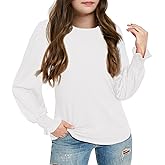 Haloumoning Girls Long Sleeve Shirts Kids Fashion Crew Neck Tunic Tops Blouse 5-14 Years