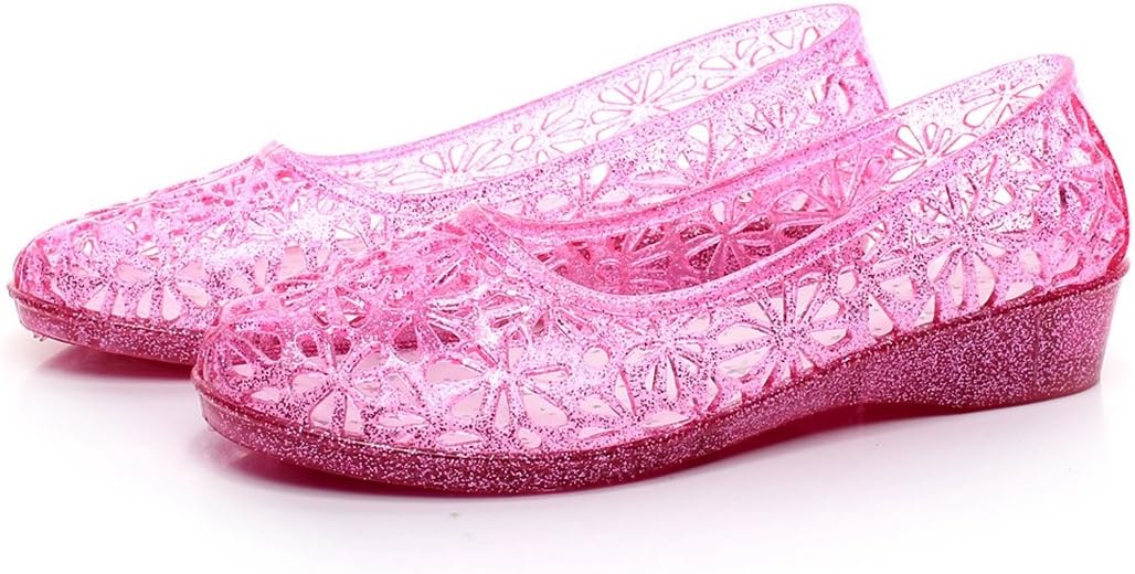 AMOMGard Womens Summer Sandals Ladies Glitter Ballet Flat Jelly Shoes Hollow Out Low Heel Sandals Size