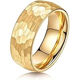 VQYSKO Hammered Tungsten Carbide Wedding Band Ring for Men Women