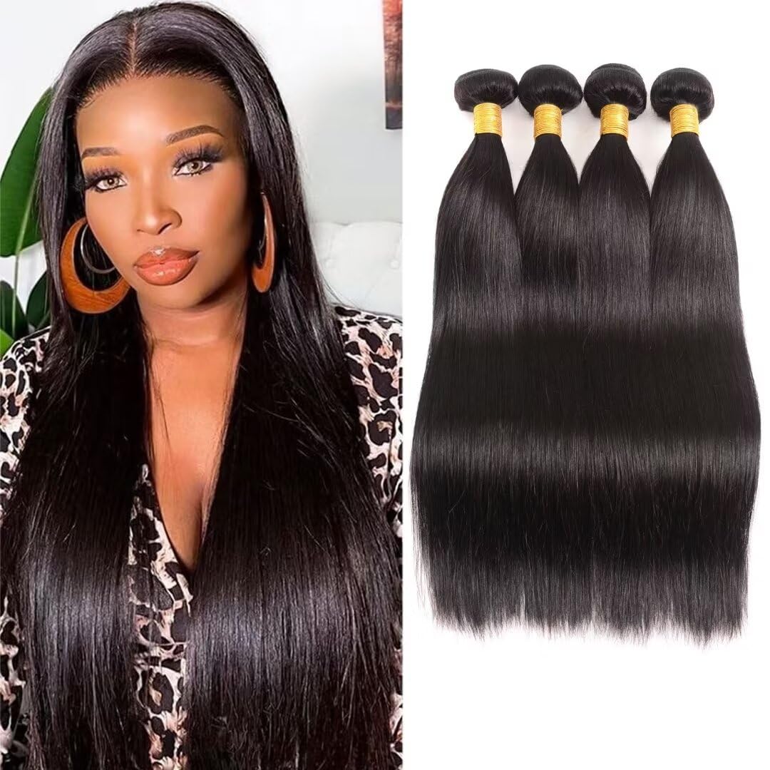 Huarisi Human Hair Weaves Bundles Straight 16 18 20 22 Inch 4 Bundles Straight Brazilian Hair 400g 8a Unprocessed Virgin Hair Remy Hair Weaves Extensions for Black Women — image 1