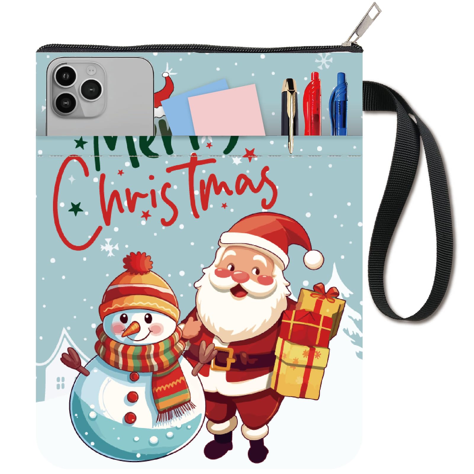 CRASPIRE Merry Christmas Book Covers Santa Claus Book Protector Snowmen Book Sleeve for Paperbacks Washable Fabric Cloth Book Cover with Zipper and Extra Sleeve Pocket for Book Lovers Xmas Gifts
