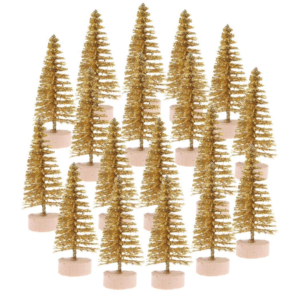 Peerless 12Pcs Mini Sisal Trees With Wood Base - Artificial Christmas Pine Tree for Winter Snow Miniature Scenes, DIY Crafts, Xmas Holiday Home Desk Tabletop Decor