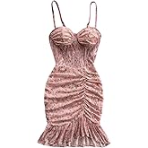 Floerns Women's Floral Print Sleeveless Mini Dress Ruched Slim Fit Layered Ruffle Party Cami Dresses