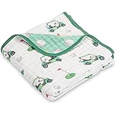 LollyBanks Muslin Baby Blanket 100% Organic Cotton, Muslin Quilt Lightweight, Toddler Blanket for Boys and Girls, 6 Layers Baby Blankets 47"x 47", Soft Nursery Receiving Blankets (Golf Print)