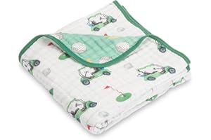 LollyBanks Muslin Baby Blanket 100% Organic Cotton, Muslin Quilt Lightweight, Toddler Blanket for Boys and Girls, 6 Layers Baby Blankets 47"x 47", Soft Nursery Receiving Blankets (Golf Print)
