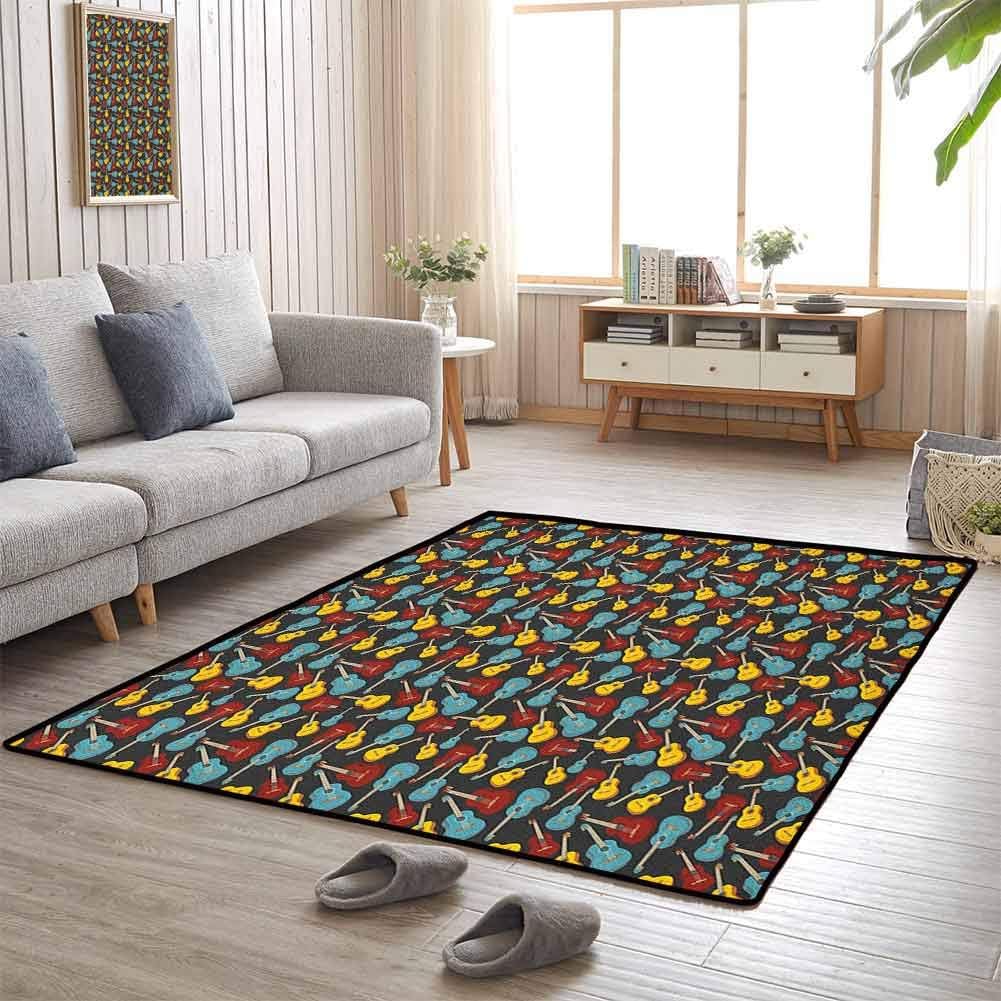 Guitar Contemporary Area Rug 4'x6' Easy to Clean Carpet Antique Wooden Acoustic Guitars Illustration Folk Country Music Flamenco Retro Style Multicolor