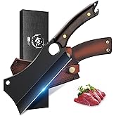 ROCOCO Butcher Meat Cleaver Knife - Hand Forged Meat Cutting Knife with Sheath Outdoor BBQ Camping Birthday Christmas Gift Idea Men Black 5.9"