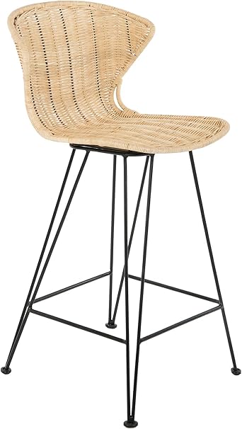 Amazon Com Kouboo Jaro Rattan Metal Legs Natural Color Black Counter Stool Brown And Black Furniture Decor