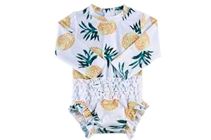 uideazone Baby Girls Rash Guard Swimsuit Long Sleeve One Piece Swimwear UPF 50+ Sun Protection for Toddler 0-24 Months