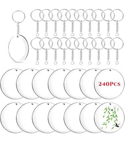 Kit De 120 Piezas Para Llaveros De Acrílico | 40 Discos Transparentes + 40 Anillas + 40 Cadenas | DIY
