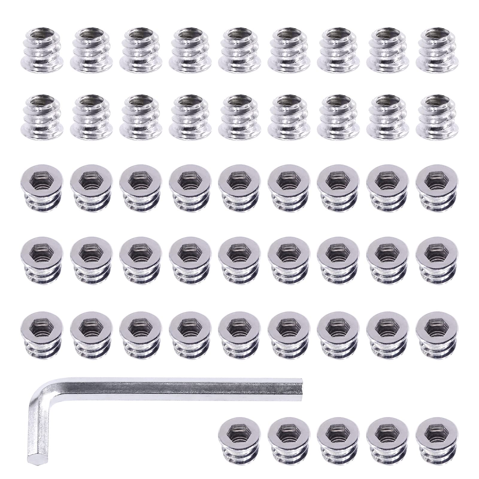 Swpeet S1682 50Pcs 1/4 inch-20 x 10mm White Zinc Plated Carbon Steel Carbon Furniture Screw in Nut Threaded Wood Inserts Threaded Inserts Bolt Fastener Connector Hex Socket (1/4-20 x 10mm)
