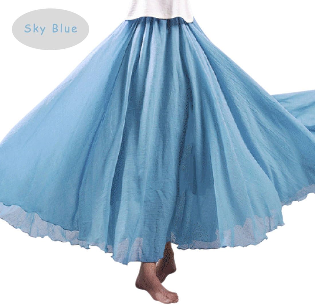 Ezcosplay Women Bohemian Cotton Linen Double Layer Elastic Waist Long Maxi Skirt at  Women’s Clothing store
