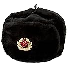 Hat Russian Soviet Army Black KGB * Fur Military Cossack Ushanka * Size M