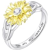 YL Sunflower Rings 925 Sterling Silver You Are My Sunshine Ring Cubic Zirconia Flower Jewelry for Women