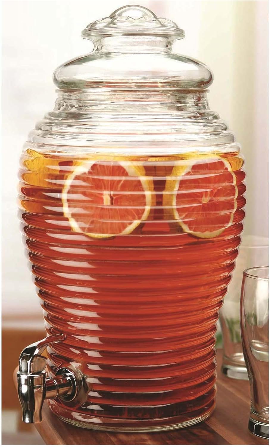 Circleware Treviso Glass Beverage Drink Dispenser with Glass Lid, 1.5 gallon, Clear