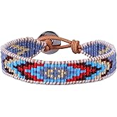 KELITCH Women Pearls Friendship Bracelets Handmade Blue Seed Bead Leather Wrap Bracelet Fashion Jewelry