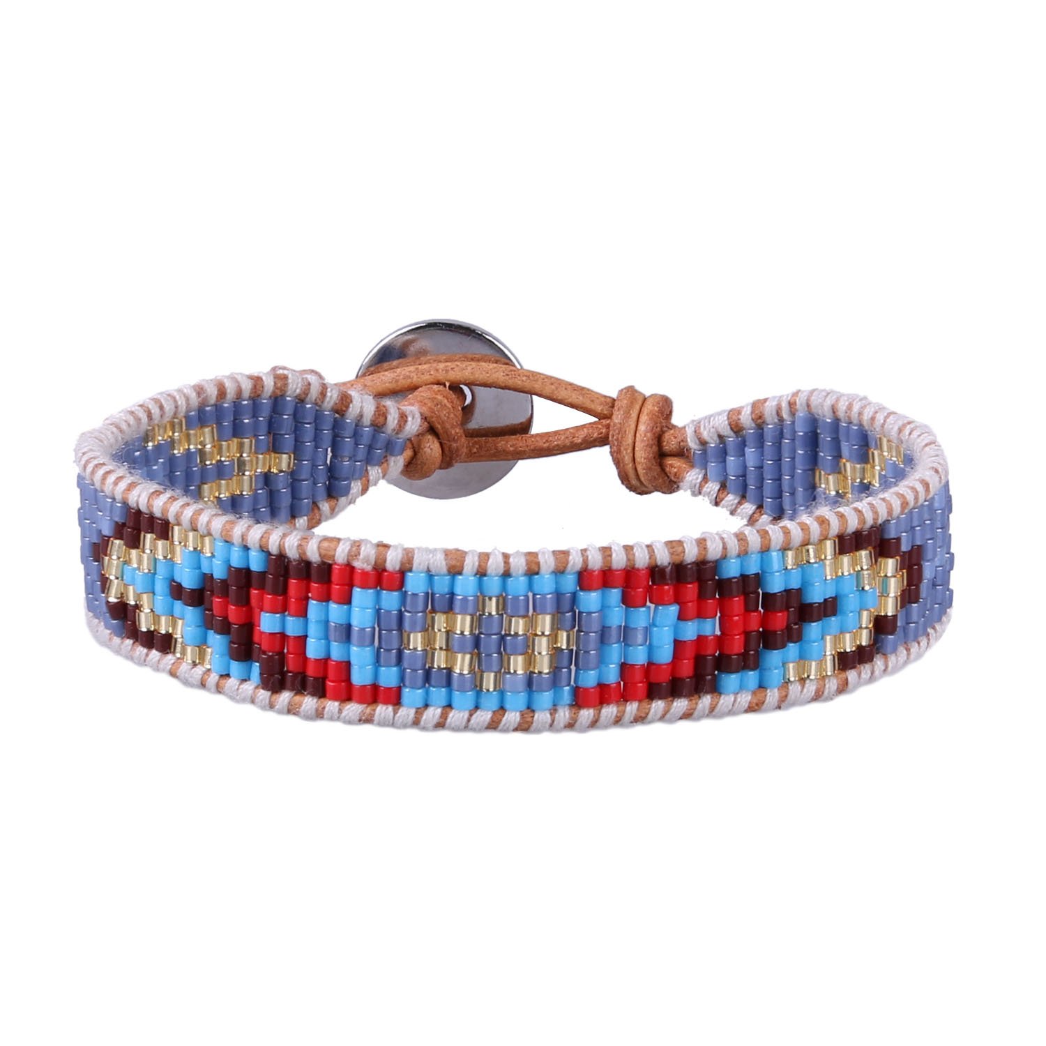 KELITCH New Miyuki Beaded Strand Bracelet New Leather Wrap Bracelets Woven Braided Womens Bracelets (Grey 2) — image 1