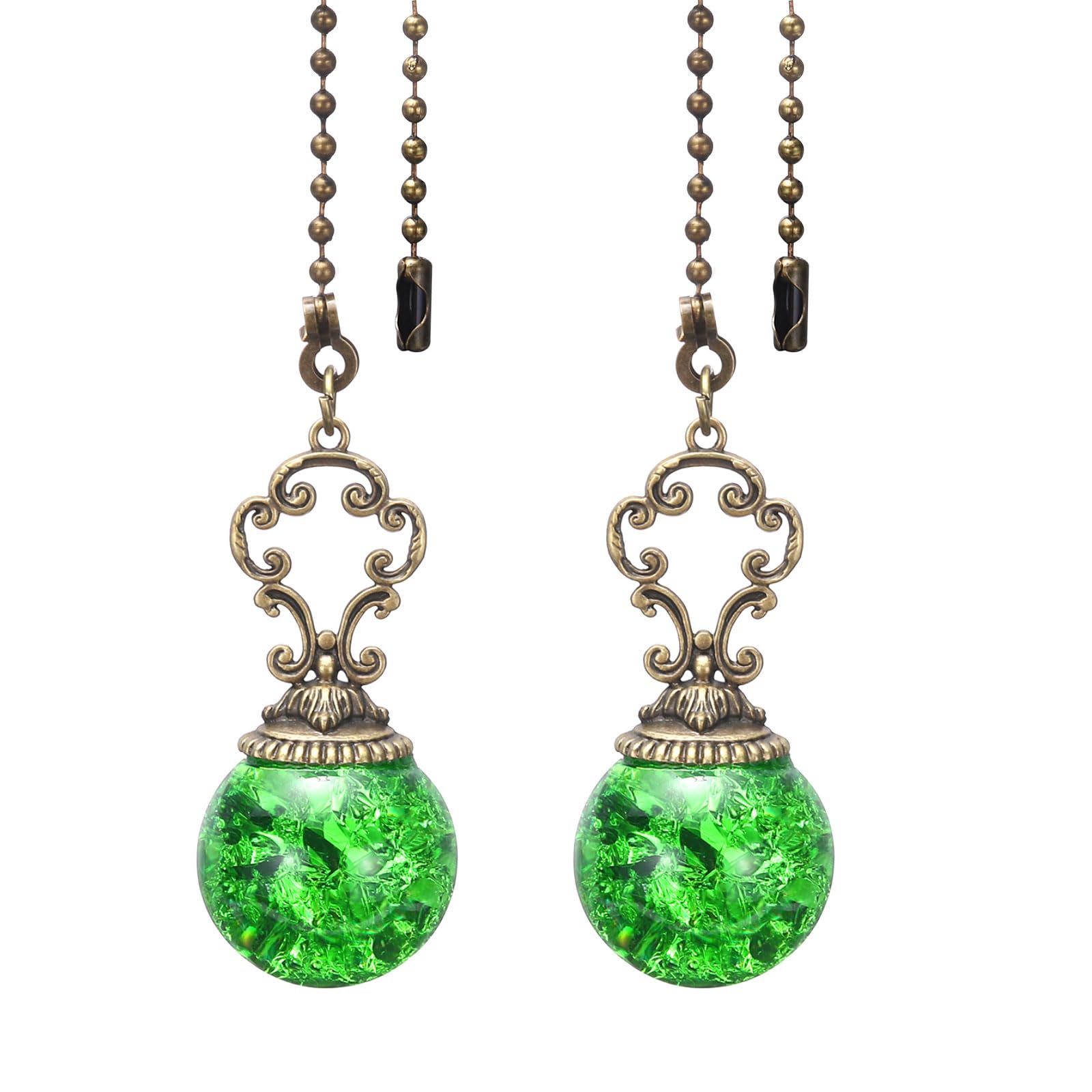 PATIKIL Ceiling Fan Pull Chain, 2 Pack 12" Decorative Ball Pendant Chain Extender Charm Extension Pull String for Ceiling Fans Light Lamp, Green