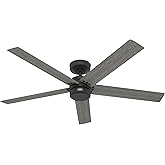 Hunter Fan 52 inch Matte Black Indoor/Outdoor Ceiling Fan with 5 Blades for Porch, Farmhouse, Bedroom, Living Room, Office, K