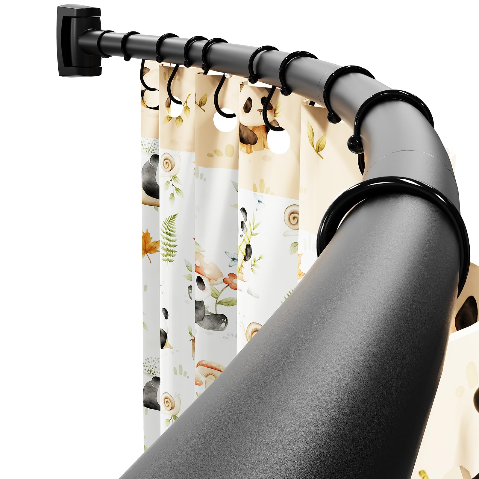 Photo 1 of Abiglifty 36-75 Inches Curved Shower Curtain Rod, Adjustable Splicing Shower Curtain Rod, Rustproof Curved Shower Rods, Round Shower Rod for Bathroom, Bathtub, Stall, Need to Drill,Black