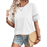 SHEWIN Womens T Shirts Crewneck Hollow Out Short Sleeve Blouses Tee Summer Tops for Women 2026