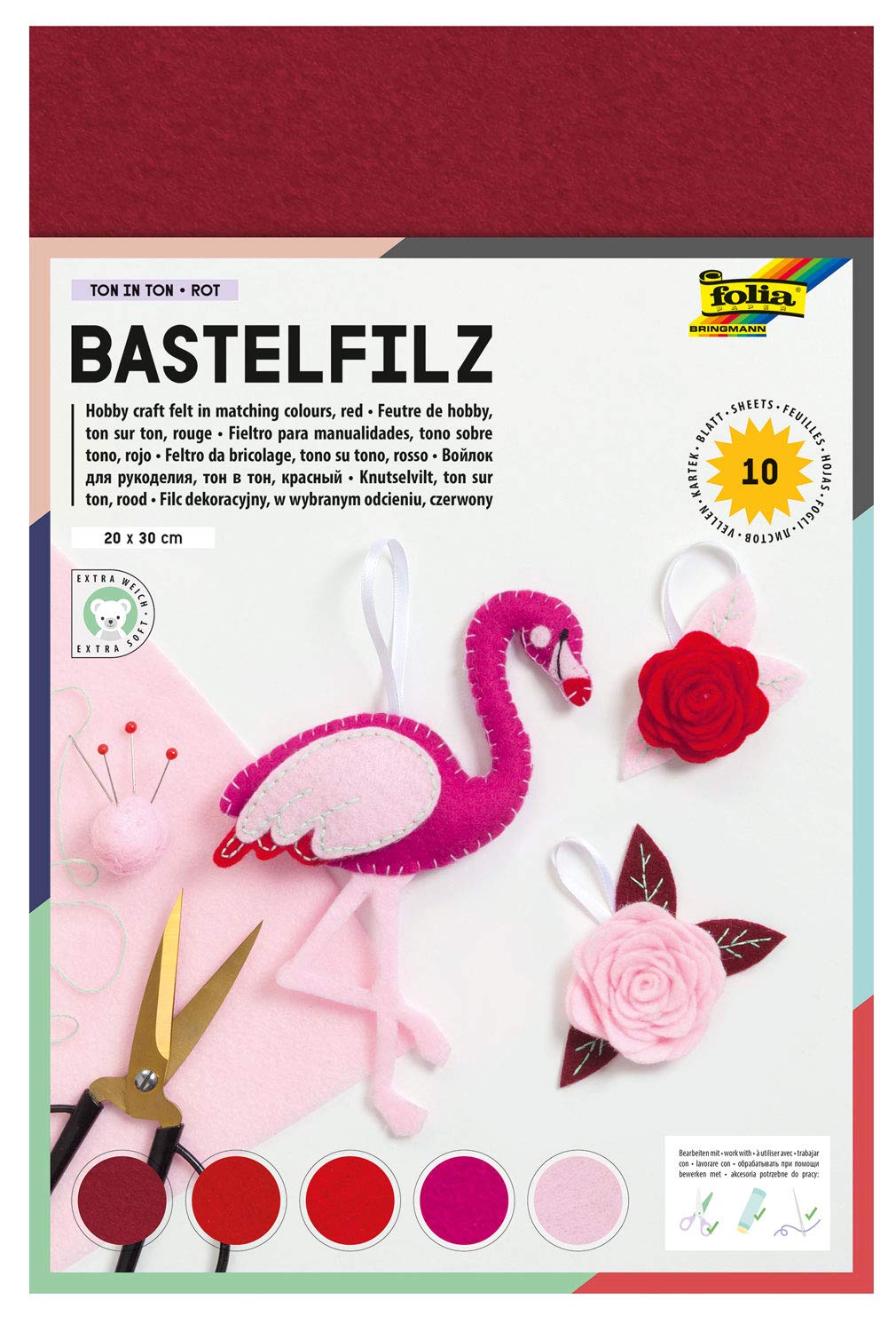 folia 520493 Crafting felt colour gradient (20 x 30 cm, 10 sheets assorted)