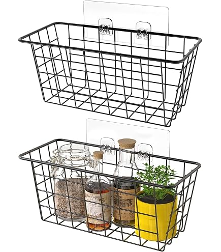 HDYOUDO White Grid Storage Basket With Hook - 2 Pack, Over Door Hanging Organizer