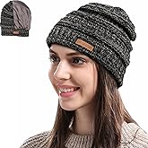 Womens Satin Lined Winter Beanie Cable Knit Beanie for Women Silk Lining Thick Chunky Hats Skull Warm Cap