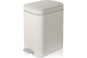 REJOMIIK Small Bathroom Trash Can with Lid Slim Soft Close Garbage Can Step Wastebasket Container Trash Bin for Office Bedroom Kitchen Living Room (1.9 Gallon Cream)