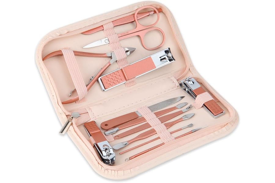 Nail Clippers and Beauty Tool Portable Set Manicure Set 12 in 1, with Pink Leather Bag, Suitable for Home, Workplace, Outdoor Travel, Gift Giving, Salon