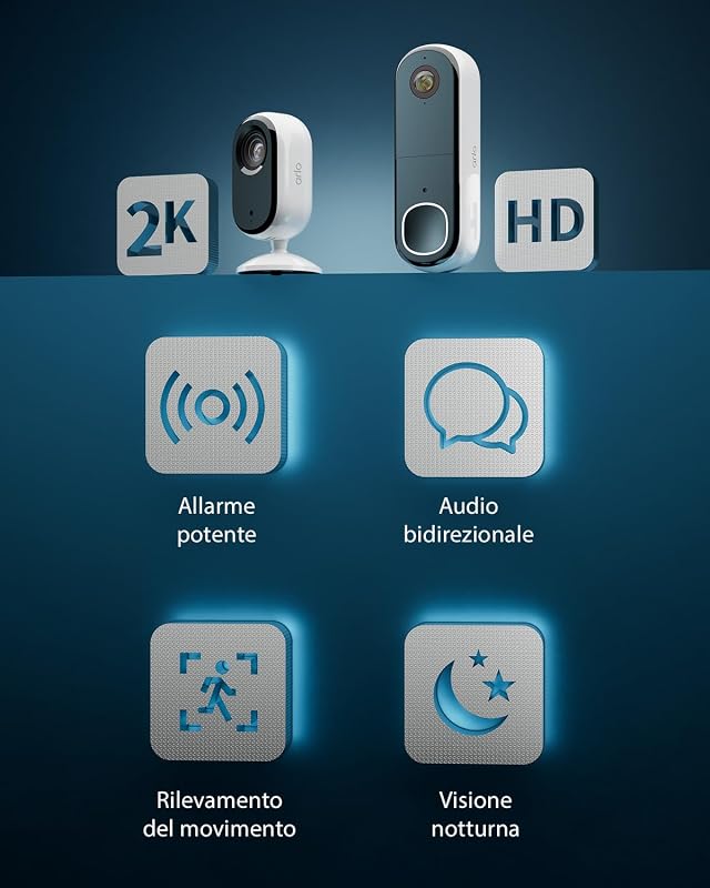 Videocitofono HD wireless & telecamera 2K da interno – Sicurezza Smart Home per famiglia e animali, visione notturna, rilevamento movimenti, audio bidirezionale, compatibile Alexa