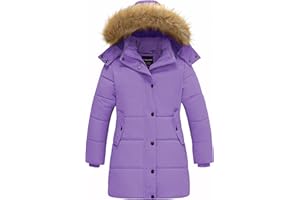 wantdo Girl's Winter Coat Long Puffer Jacket Fleece Parka with Hood Waterproof