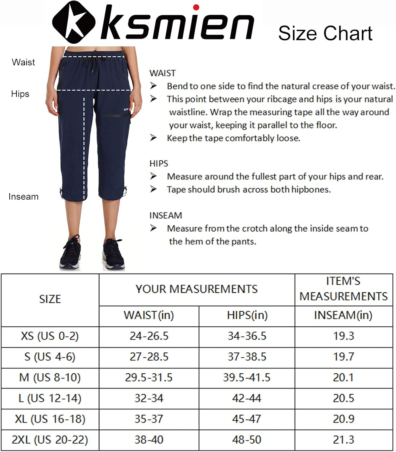 Ksmien Women's Lightweight Hiking Capri Pants Quick Dry Workout Cargo Capris Water Resistant UPF 50+ Zipped Pockets: Clothing
