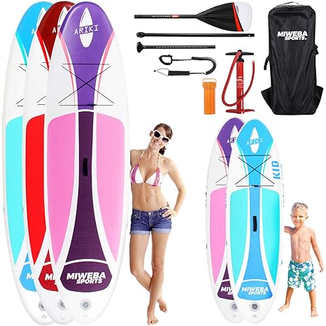 Miweba Sports Stand Up Paddling Board aufblasbar - Bis 125 kg Tragkraft - 3 Finnen - Doppelhub Pumpe - 325x86x15 cm - 325x76x