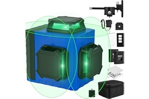 OMMO Laser Level, 12 Lines Green Laser Level Self Leveling Tool, 150ft Laser Level 360 Line Laser Two Vertical and One Horizontal Lines with 4500mAh Rechargeable Battery/Remote Control(12 Lines New)