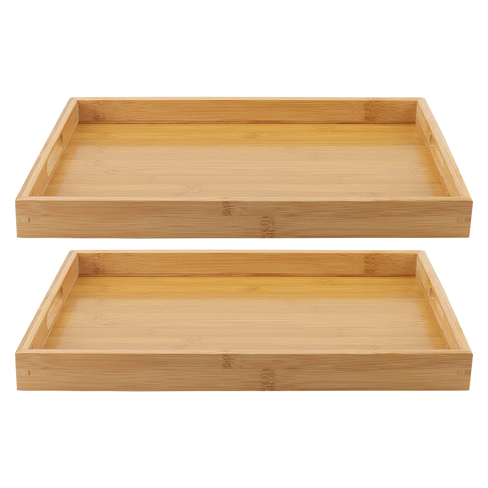 MANCHAP 2 Pack Bamboo Wooden Serving Platter Tray, 38 x 25 x 4cm Rectangular Large Wooden Butler Trays with Handles for Eating, Breakfast, Tea, Coffee